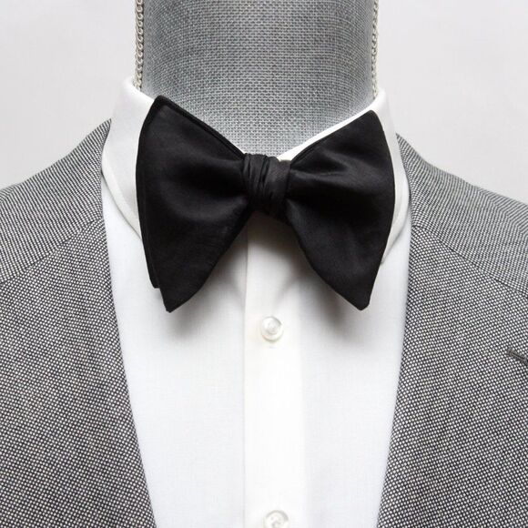 Men's Self tied Bow Tie Black Big Butterfly Bow tie Silk Linen Pin Strip… - Picture 10 of 11